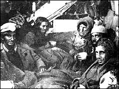 Survivors sitting in fuselage
