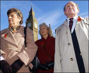 An estimated 45 million British people observed a two-minute silence at 1100 GMT.