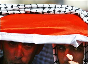 Two men with a Palestinian flag