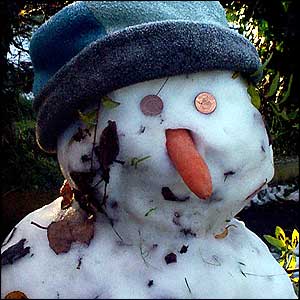 A snowman in Lichfield, Staffordshire