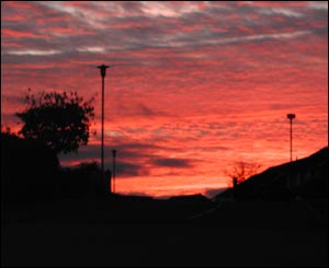 Nine-year-old Eve Woodhouse sent in this picture of a red sunset in Newtown, Powys 