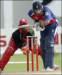 England's Ian Bell plays a forward defensive shot