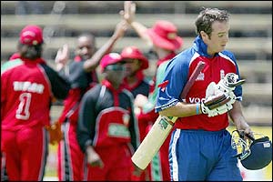 Michael Vaughan walks from the crease 