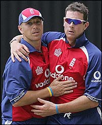 Alex Wharf congratulates Ashley Giles