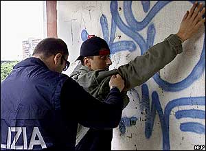 Suspect being searched