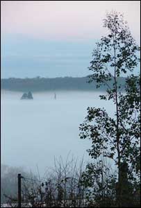 A thick blanket of fog over the Menai Straits from Y Felinheli (Meilyr Gwilym)