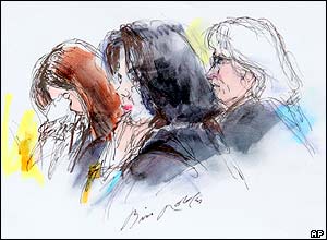 A court artist's sketch of Michael Jackson as the verdicts are being read