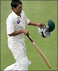 Younis Khan on the way back to the pavilion
