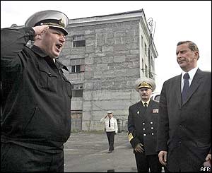 Russian Defence Minister Sergei Ivanov receives a report in Petropavlovsk-Kamchatsky