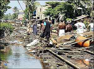 Debris litters railway at southern Sri Lankan town of Lunawa