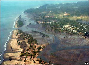 An aerial view of Indonesia's Aceh province taken after Sunday's 9.0 magnitude earthquake