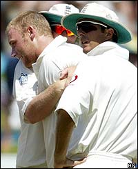 England's players congratulate Andrew Flintoff