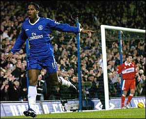Didier Drogba is cheered by the Stamford Bridge faithful