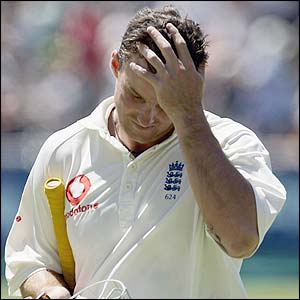 Andrew Strauss shows his disappointment after his dismissal