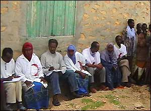 Red Crescent officials in Maraya, a village in Somalia affected by the tsunami