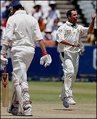 Boje celebrates getting the wicket of Ashley Giles
