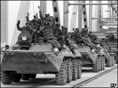 Soviet troops in tanks