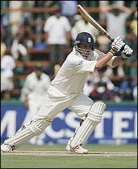 England's Robert Key plays a cover drive