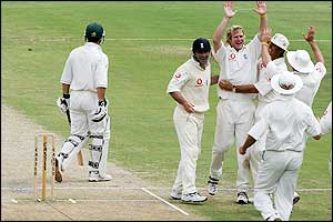 Mark Boucher is out for a duck as Hoggard grabs six wickets