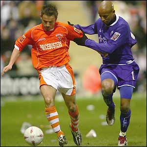 Keigan Parker tries to get Blackpool back into the game