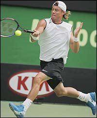 Lleyton Hewitt hits a forehand winner
