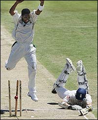 England's Marcus Trescothick is run out