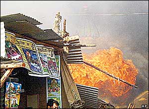 Fire rips through a religious goods stall in the temple complex