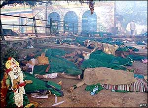 A Hindu figure surrounded by bodies