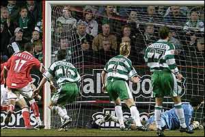 Shaun Bartlett gets Charlton's third goal against Yeovil