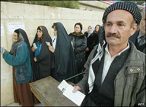 A queue of Iraqi voters in Suleymaniya, northern Iraq