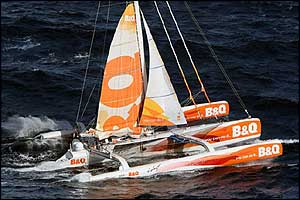 Ellen MacArthur's boat B&Q as she nears the Bay of Biscay on Sunday