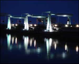 Cardiff Bay Barrage at night, as captured by William Bailey from Penarth