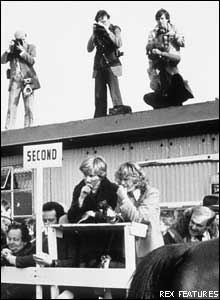 Mrs Parker Bowles and Diana Spencer at a horse race in 1980 (photo: Rex Features) 