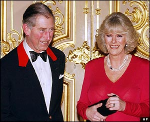 Prince Charles and Camilla Parker Bowles in the grand reception room of Windsor Castle after announcing their engagement