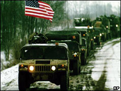 US APC arrives at the Sava River, Bosnia - January 1996