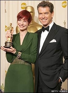 Sandy Powell and Pierce Brosnan
