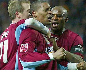 Micah Hyde enjoys his equaliser with team-mates