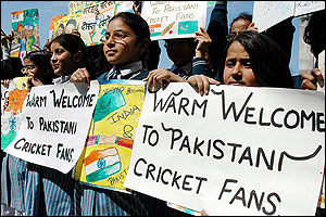 In neighbouring Punjab, schoolchildren in Amritsar prepare to welcome Pakistan fans