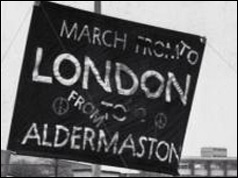 Banner says March to London from Aldermaston - 1960