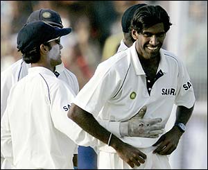 Balaji celebrates another wicket