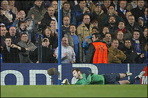 Chelsea's goalkeeper Petr Cech is beaten from the penalty spot by Barcelona's Ronaldinho