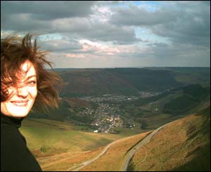 Hywel Gibbs sent in this shot of his fiancee Claire above Treorchy on a windswept day