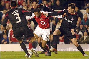 Thierry Henry is frustrated by the visitors defence