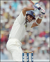 Rahul Dravid decides to leave a delivery as he builds a steady innings