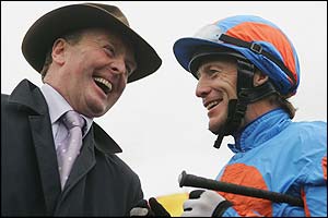 Trainer Jonjo O'Neill chats to former champion flat jockey Kieren Fallon