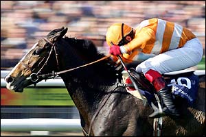 Thornton and Moulin Riche win the Brit Insurance Novices' Hurdle 