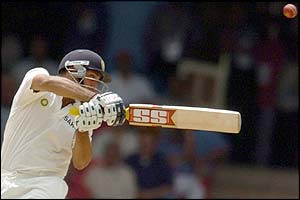 India's VVS Laxman plays a cut shot