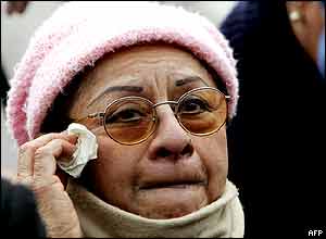 PIlgrim wiping her tears.