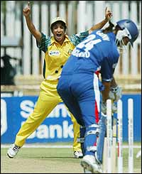 England's slump continued as Jenny Gunn played over a yorker from Lisa Sthalekar