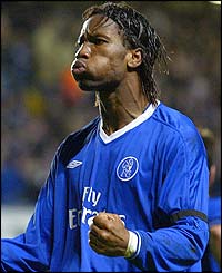 Didier Drogba celebrates scoring for Chelsea
